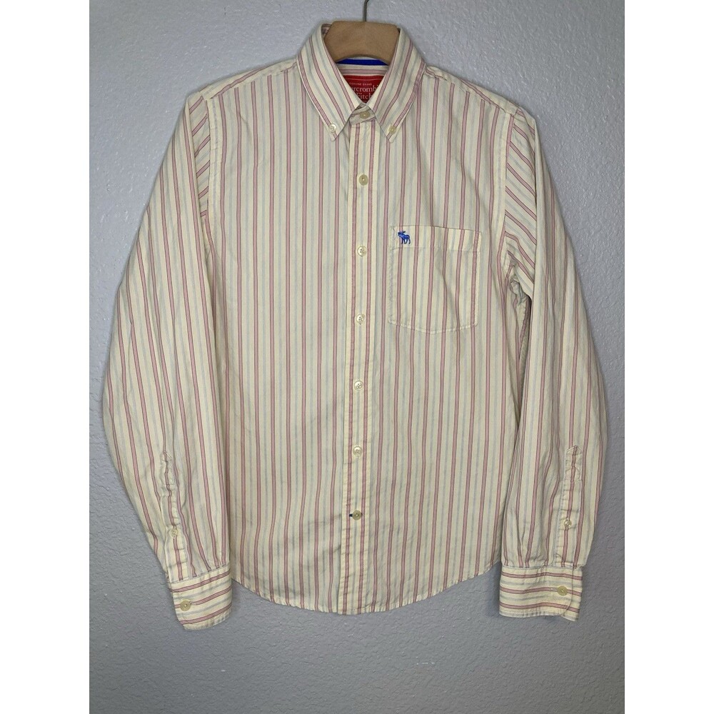 Y2K Abercrombie & Fitch Button Up Shirt Men S Pink Stripe Muscle Fit Long Sleeve
